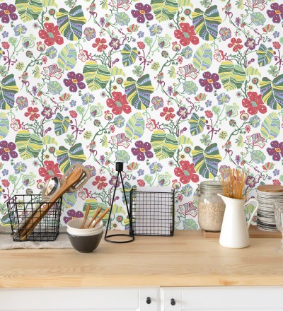 Papel pintado hojas y flores de jardín Candy Park 680595