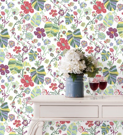 Papel pintado hojas y flores de jardín Candy Park 680595