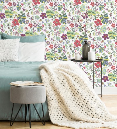 Papel pintado hojas y flores de jardín Candy Park 680595