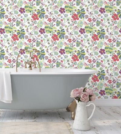Papel pintado hojas y flores de jardín Candy Park 680595