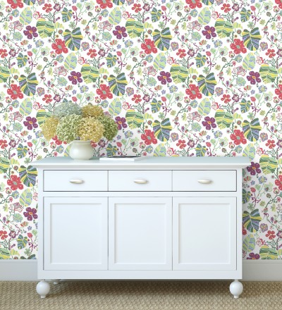 Papel pintado hojas y flores de jardín Candy Park 680595