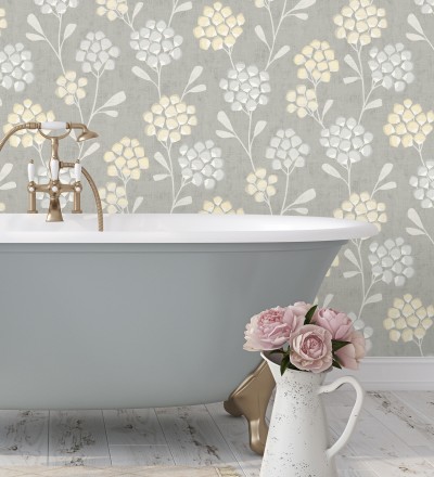 Papel pintado flores con hojas geométricas estilo nórdico Covent Garden 679706