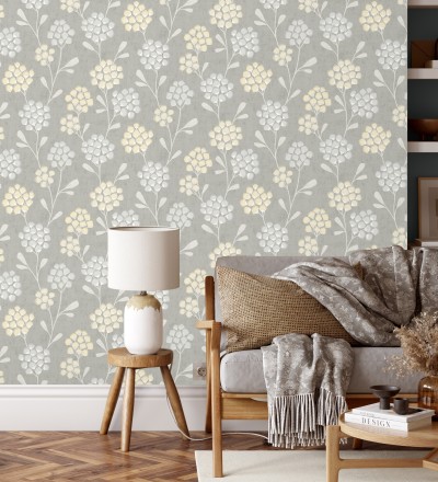 Papel pintado flores con hojas geométricas estilo nórdico Covent Garden 679706