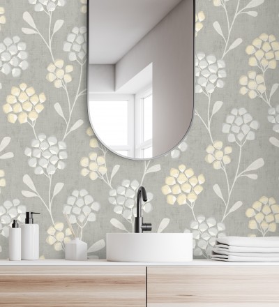 Papel pintado flores con hojas geométricas estilo nórdico Covent Garden 679706