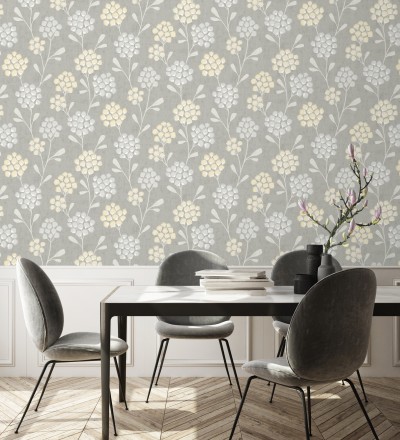 Papel pintado flores con hojas geométricas estilo nórdico Covent Garden 679706