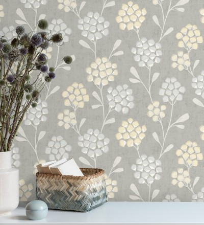 Papel pintado flores con hojas geométricas estilo nórdico Covent Garden 679706
