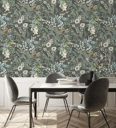 Papel pintado flores y hojas silvestres Marseille 679383