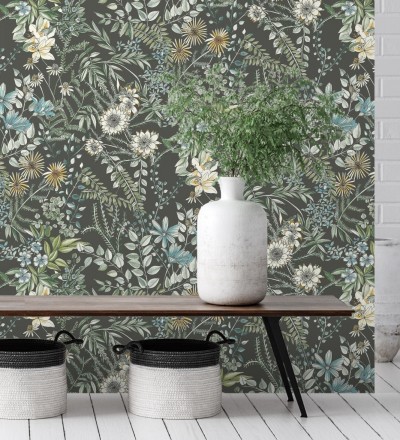 Papel pintado flores y hojas silvestres Marseille 679383