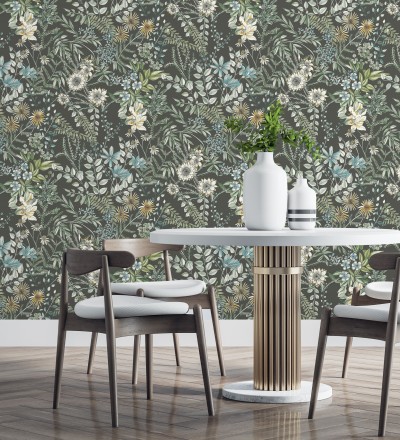 Papel pintado flores y hojas silvestres Marseille 679383