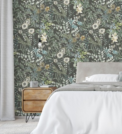 Papel pintado flores y hojas silvestres Marseille 679383