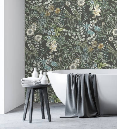 Papel pintado flores y hojas silvestres Marseille 679383