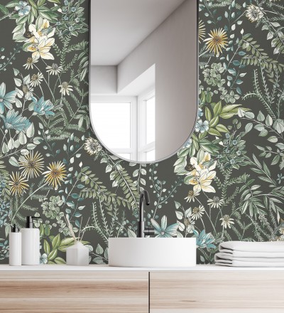 Papel pintado flores y hojas silvestres Marseille 679383