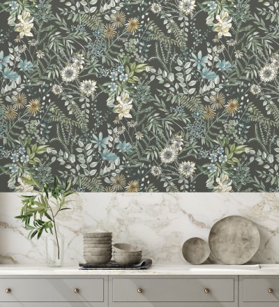 Papel pintado flores y hojas silvestres Marseille 679383