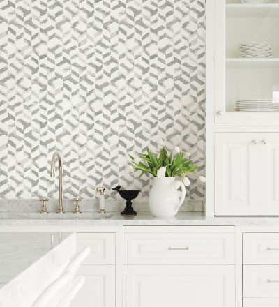 Papel pintado geométrico de estilo moderno tonos metalizados Kenmore 679782