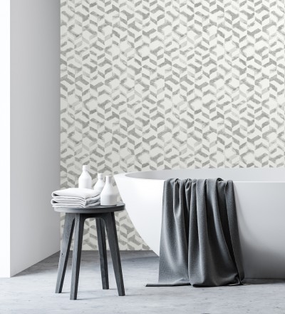 Papel pintado geométrico de estilo moderno tonos metalizados Kenmore 679782