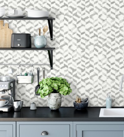 Papel pintado geométrico de estilo moderno tonos metalizados Kenmore 679782