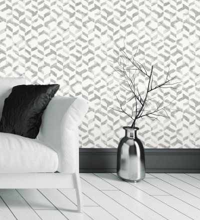 Papel pintado geométrico de estilo moderno tonos metalizados Kenmore 679782