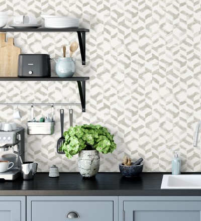 Papel pintado geométrico de estilo moderno tonos grises claros Kenmore 679783