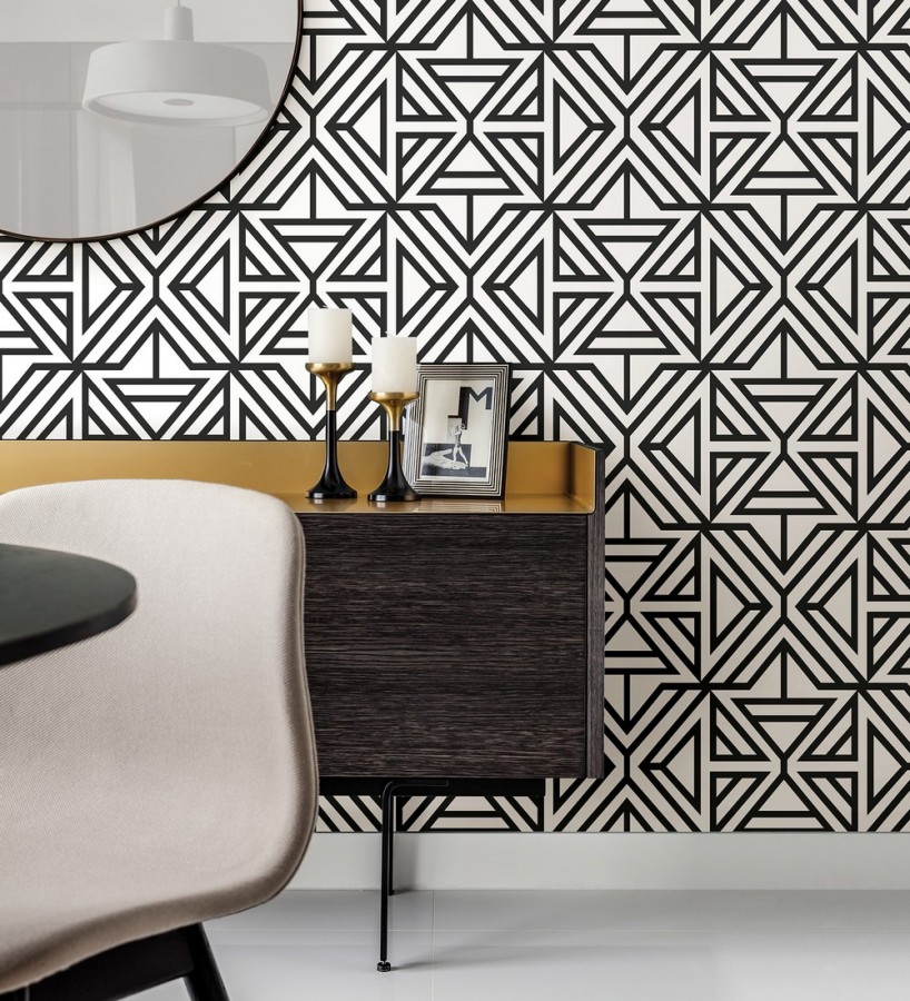 Papel pintado geométrico moderno blanco y negro Monaco 679834