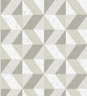 Papel pintado rombos geométricos zig zag blanco, beige metalizado y marrón claro Kepler 679266