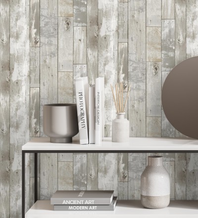 Papel pintado listones de madera estilo tropical Oporto 679634