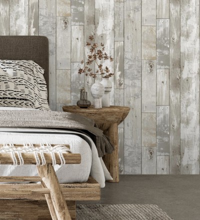 Papel pintado listones de madera estilo tropical Oporto 679634