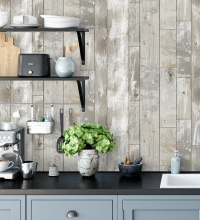 Papel pintado listones de madera estilo tropical Oporto 679634