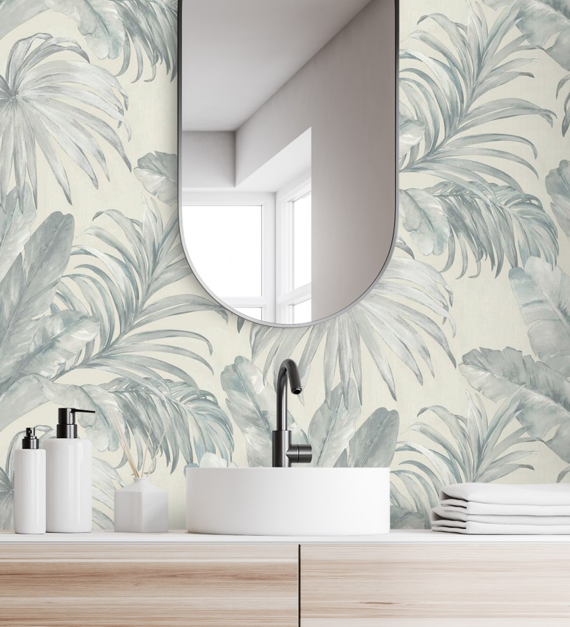 Papel pintado de hojas tropicales con relieve efecto pintura al óleo -  Habana Tropical 676367