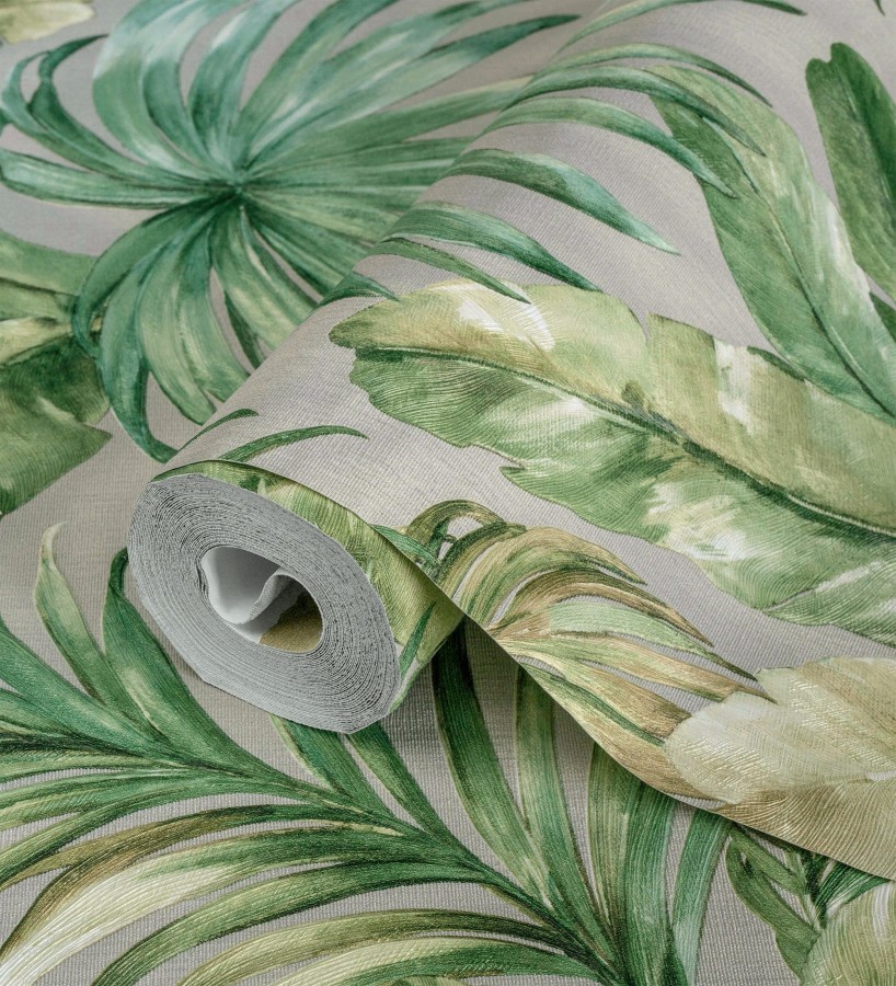 Papel pintado de hojas tropicales con relieve efecto pintura al óleo Habana Tropical 676368