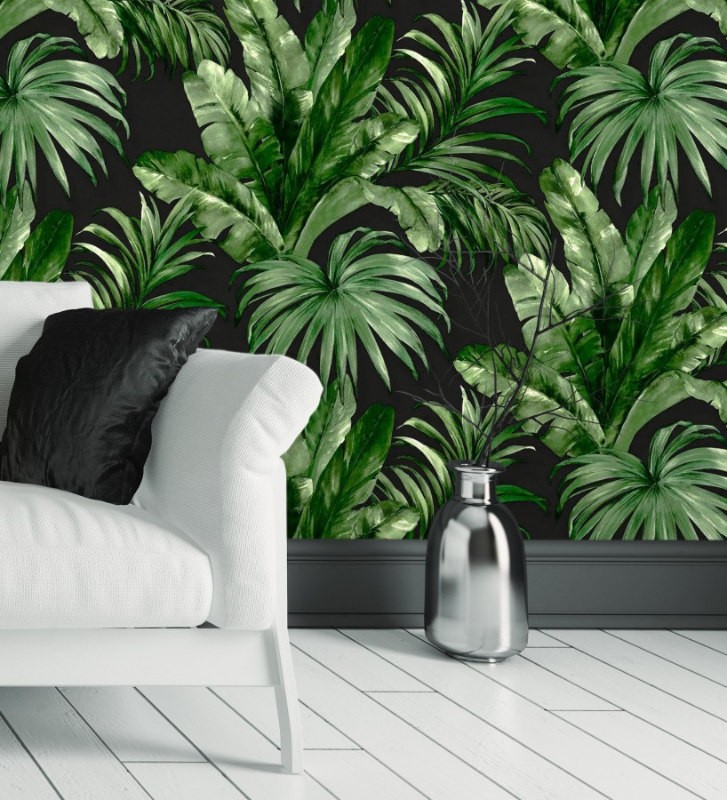 Papel pintado de hojas tropicales con relieve efecto pintura al óleo Habana Tropical 676370