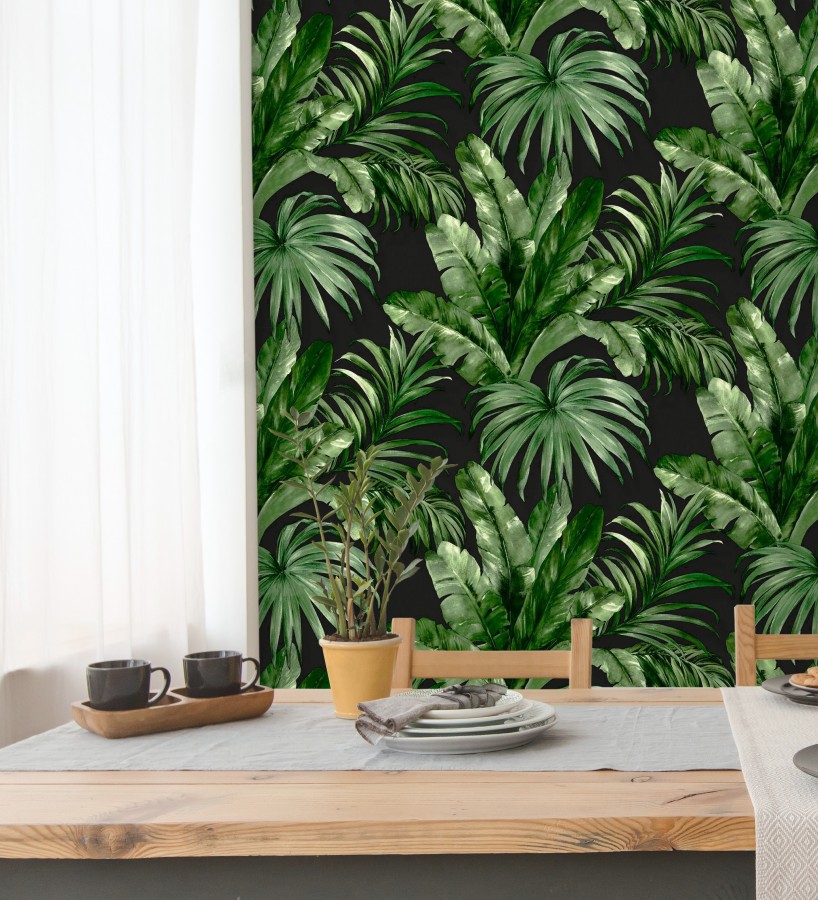 Papel pintado de hojas tropicales con relieve efecto pintura al óleo Habana Tropical 676370