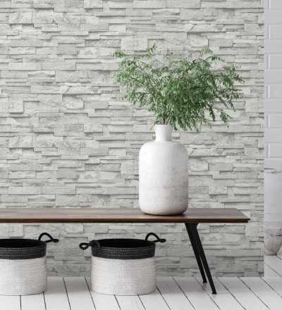 Papel pintado piedra pizarra minimalista gris claro Austin Stone 127673