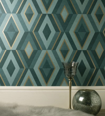 Papel pintado geométrico moderno con detalles metalizados Diamond Palace 680910