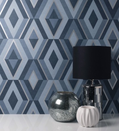 Papel pintado geométrico moderno con detalles metalizados Diamond Palace 680909