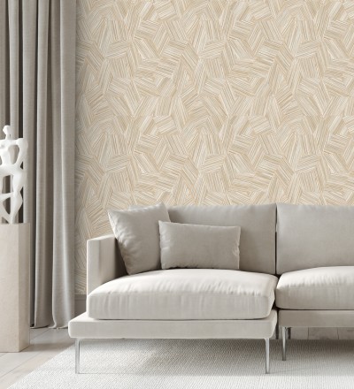 Papel pintado de hexágonos con delgadas líneas doradas Maurice Metrix 681675