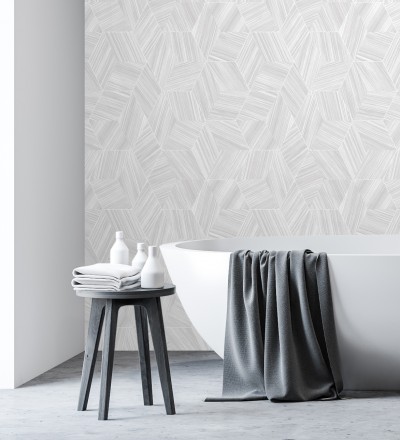 Papel pintado de hexágonos con delgadas líneas color plata Maurice Metrix 681677