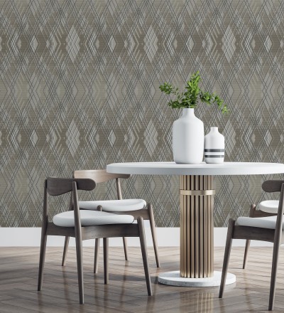 Papel pintado geométrico con relieve y efectos metalizados estilo Art Decó Angular Metric 681685