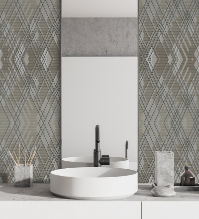 Papel pintado geométrico con relieve y efectos metalizados estilo Art Decó Angular Metric 681685
