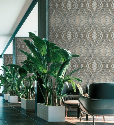 Papel pintado geométrico con relieve y efectos metalizados estilo Art Decó Angular Metric 681685