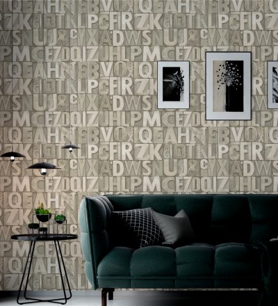 Papel pintado letras industriales con textura Factory Letters 676321