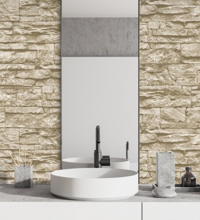 Papel pintado piedra pizarra beige superlavable vinílico Israel 453146
