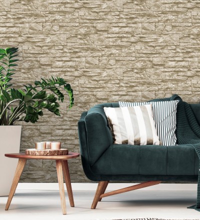 Papel pintado piedra pizarra beige superlavable vinílico Israel 453146