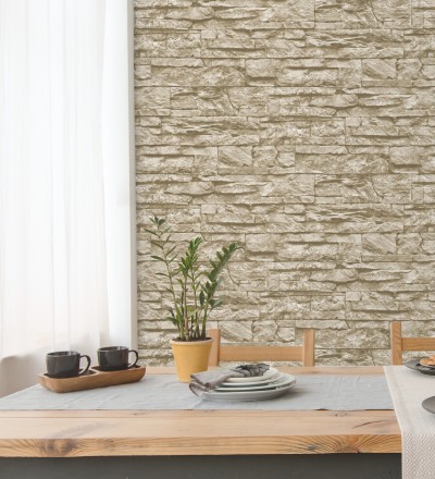 Papel pintado piedra pizarra beige superlavable vinílico Israel 453146