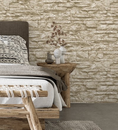 Papel pintado piedra pizarra beige superlavable vinílico Israel 453146