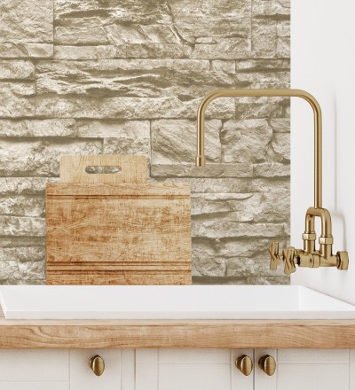 Papel pintado piedra pizarra beige superlavable vinílico Israel 453146