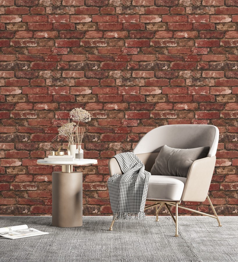 Papel pintado muro de ladrillos en color rojo inglés  Manchester Break 680894