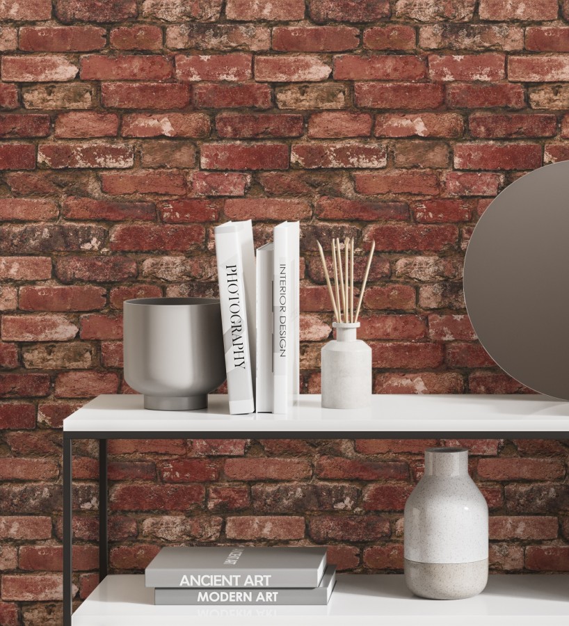 Papel pintado muro de ladrillos en color rojo inglés  Manchester Break 680894