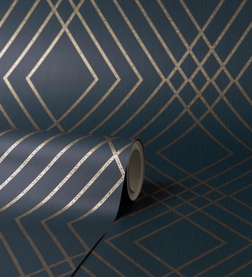 Papel pintado geométrico moderno con líneas metalizadas  Clark Modern 680906