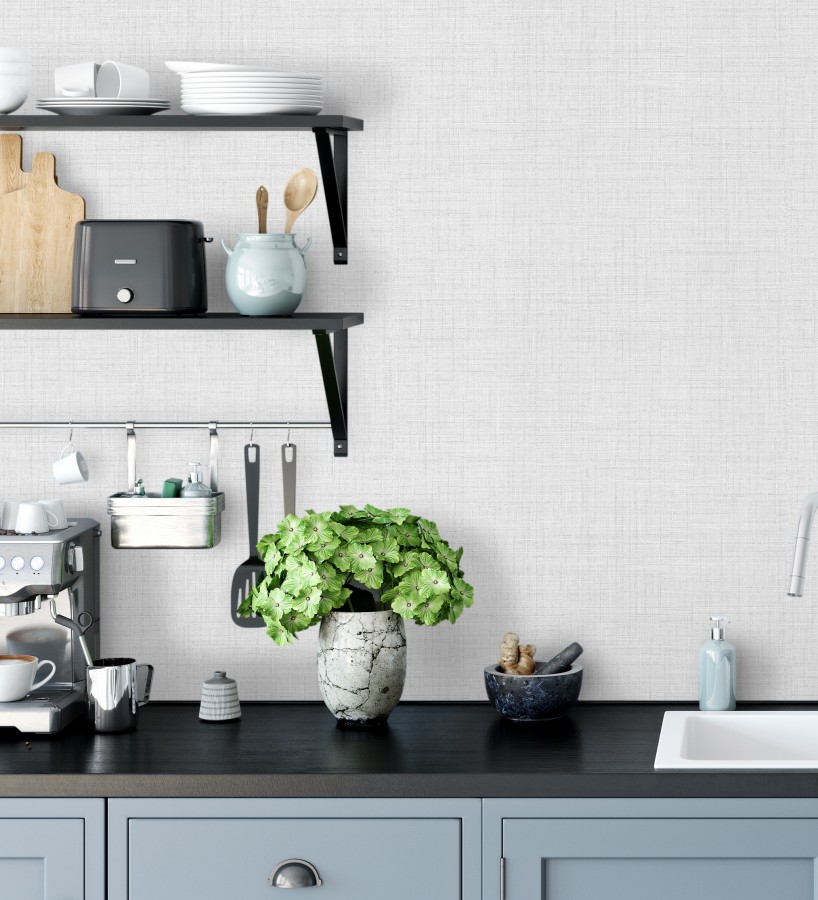 Papel pintado efecto lino fondo gris claro textura en relieve blando  Neville Texture 681276