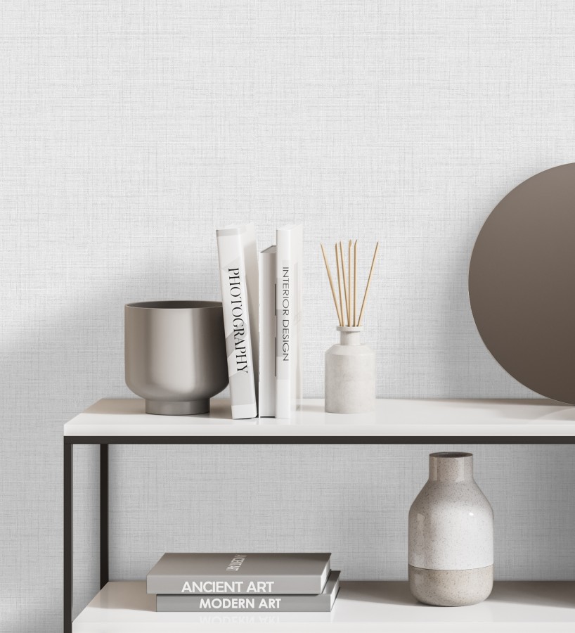 Papel pintado efecto lino fondo gris claro textura en relieve blando  Neville Texture 681276
